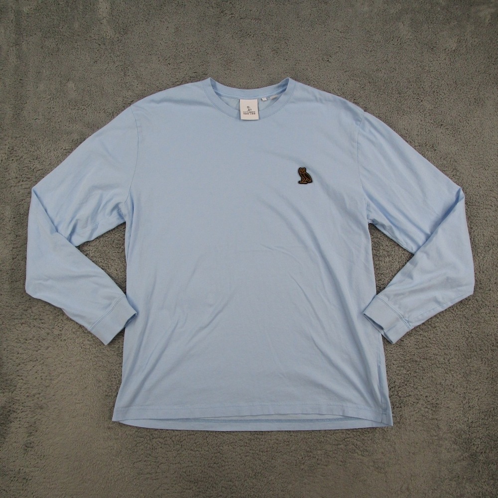 Octobers Very Own OVO Long Sleeve T-Shirt Light Blue Owl Logo Mens Large